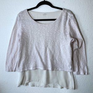 Ann Taylor LOFT Women's Size Medium Pink White Layered Sweater Pullover Textured